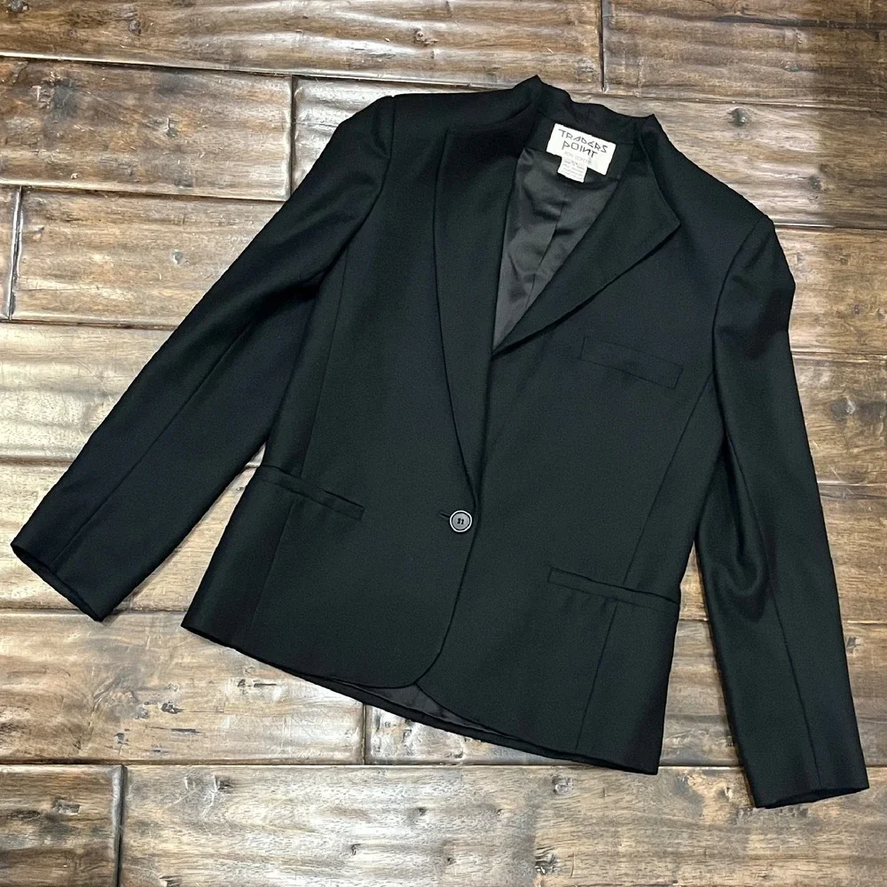 Traders Point Womens VINTAGE Wool Pencil Skirt Suit Set Blazer‎ Korea Black 5/6